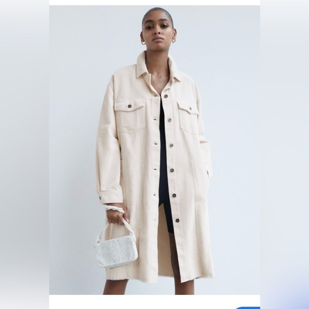 Zara Long Oversized Coduroy Coat in Cream - Women size XS equivalent to a size 2